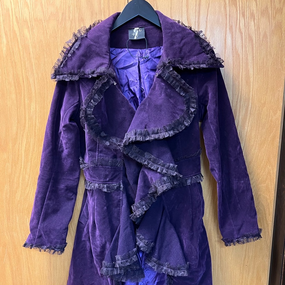 Unique Indie Designer +7C Rockstar Chic Purple Rain Style Lace Ruffled Coat S